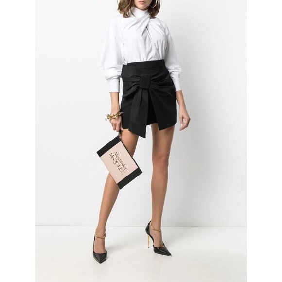 ALEXANDER MCQUEEN Black Wool Silk Taffeta Bow Skorts Shorts 40 / 4